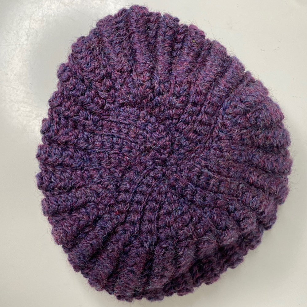 Handmade Chunky Knit Beanie‎ Hat Deep Purple Ribbed Cuffed Winter Warm Unisex - Picture 6 of 9